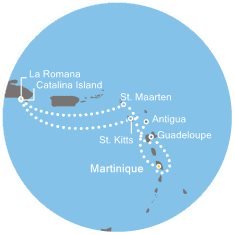 Martinik, Guadeloupe, Svatý Martin, Dominikánská republika, Svatý Kryštof a Nevis, Antigua a Barbuda z Fort de France, Martinik na lodi Costa Pacifica