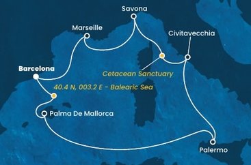 Španělsko, , Itálie, Francie z Barcelony na lodi Costa Toscana