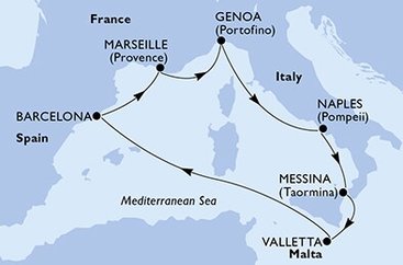 Itálie, Malta, Španělsko, Francie z Messiny na lodi MSC World Europa