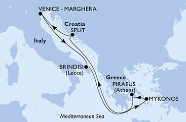 Itálie, Řecko, Chorvatsko z Brindisi na lodi MSC Sinfonia