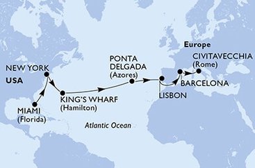 USA, Bermudy, Portugalsko, Španělsko, Itálie z Miami na lodi MSC Divina