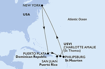 USA, Dominikánská republika, Svatý Martin z New Yorku na lodi MSC Meraviglia