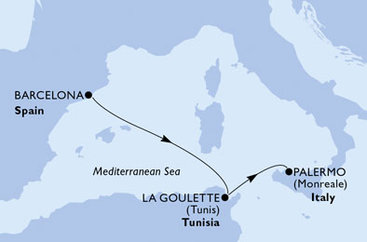 Španělsko, Tunisko, Itálie z Barcelony na lodi MSC Seaside