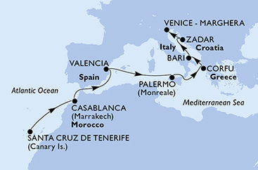 Španělsko, Maroko, Itálie, Řecko, Chorvatsko z Tenerife na lodi MSC Opera