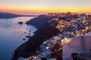 Západ slunce u souostroví Santorini
