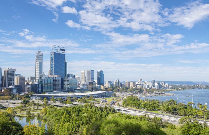 Pohled na město Perth, Austrálie