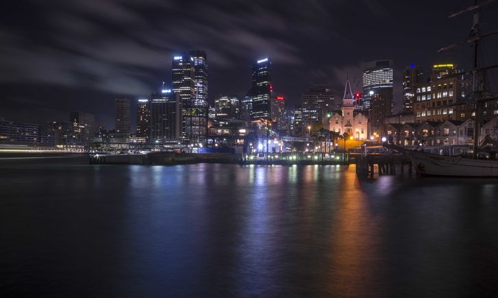 Večerní pohled na Sydney, Austrálie
