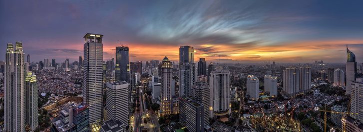 Panorama města Jakarty, Jáva, Indonésie