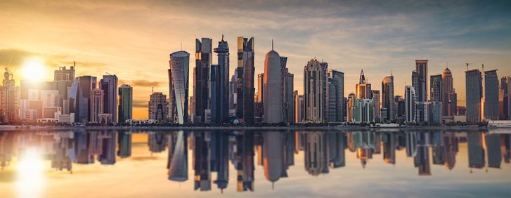 Pohled na mrakodrapy v Doha