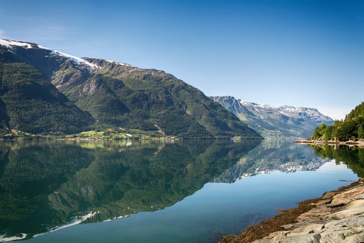 Pohled na přírodu v Eidfjordu, Norsko