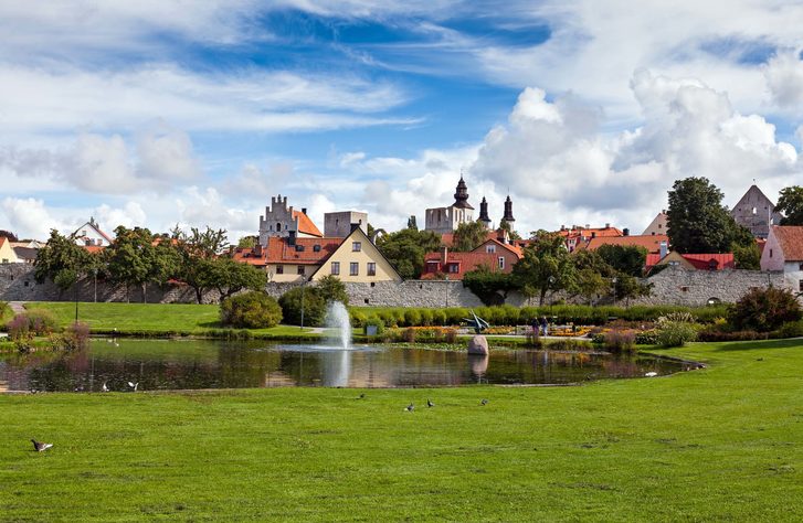 Pohled na krásné město Visby, Švédsko