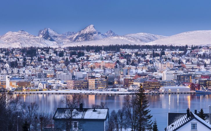 Zimní pohled na město Tromso, Norsko