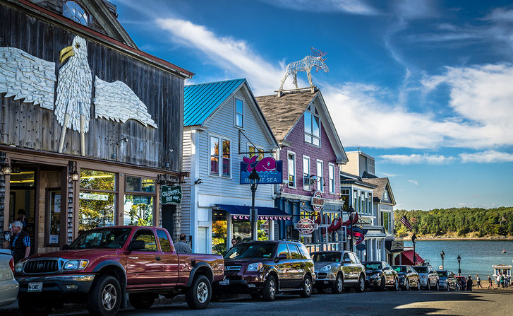 Pohled na městečko Bar Harbor, USA