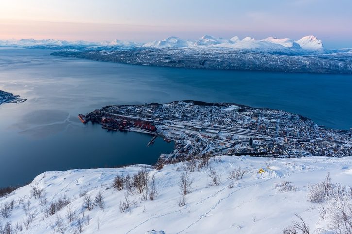 Narvik - Pohled na přístav Narvik z vyhlídky Narvikfjellet.
