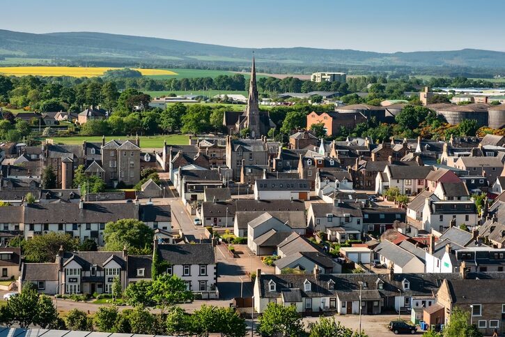 Invergordon - Aerial view of Invergordon and A Free Church. Higland, Scotland, UK_1147253270