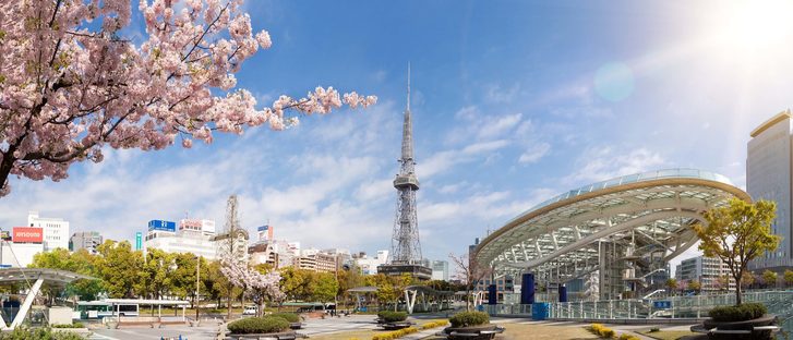 Pohled na město Nagoya, Japonsko