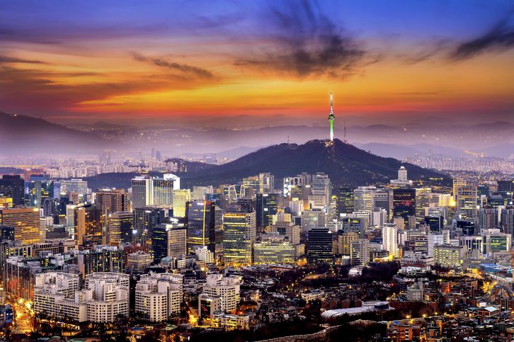 Panorama města Soulu, Jižní Korea se Soulem Tower