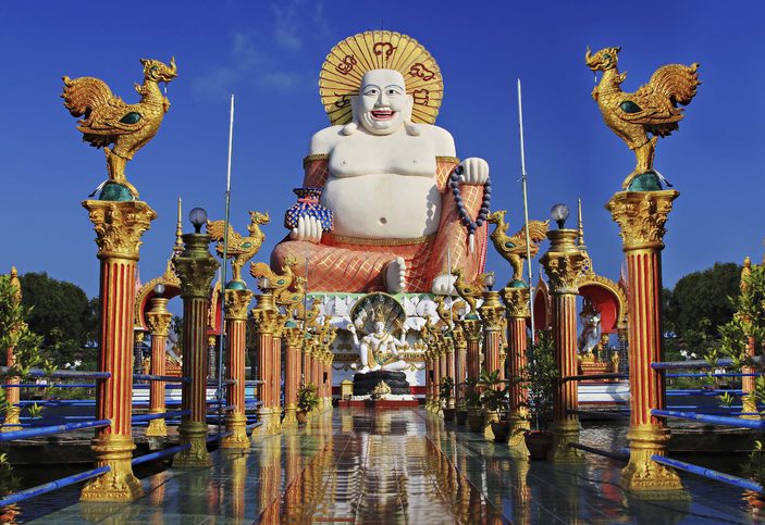 udai nebo Pu-Tai nebo Šťastný Buddha aneb Socha Velkého Buddhy v chrámu Wat Plai Laem v Ko-Samui, Thajsko