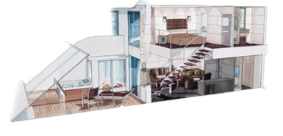 Čtyřlůžkové Apartmá Duplex (YCD), nákres - MSC Bellissima