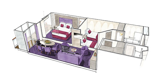 Šestilůžkové Apartmá Grand Suite se dvěma ložnicemi (SD3), nákres - MSC Seashore