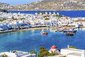 Pohled na přístavní město Mykonos, Řecko