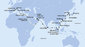 Japonsko, Jižní Korea, Čína, Vietnam, Singapur, Malajsie, Srí Lanka, Spojené arabské emiráty, Omán, Jordánsko, Egypt, Řecko, Itálie, Francie, Španělsko z Tokia na lodi MSC Poesia