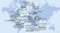 Španělsko, Itálie, Malta, Kypr, Izrael, Egypt, Jordánsko, Saúdská Arábie, Keňa, Tanzánie, Seychely, Mauricius, Reunion, Mosambik, Jihoafrická republika, Namibie, Zámořské území Velké Británie, Brazílie, Barbados, Svatá Lucie, Martinik, Dominikánská republika, Bahamy, USA, USA - Východní pobřeží, Kanada, Autonomní oblast Dánska, Island, Velká Británie, Francie, Nizozemsko, Německo, Polsko, Litva, Lotyšsko, Estonsko, Finsko, Švédsko z Barcelony na lodi MSC Poesia