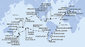 Itálie, Francie, Španělsko, Velká Británie, Maroko, Kapverdy, Brazílie, Argentina, Zámořské území Velké Británie, Chile, Francouzská Polynésie, Cookovy ostrovy, Nový Zéland, Austrálie, Nová Kaledonie, Vanuatská republika, Samoa, Americká Samoa, USA, Mexiko, Kostarika, Panama, Jamajka, Britské Panenské ostrovy, Svatý Martin z Janova na lodi MSC Magnifica