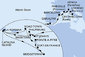 Itálie, Francie, Španělsko, Velká Británie, Antigua a Barbuda, Svatý Martin, Svatý Kryštof a Nevis, Dominikánská republika, Barbados, Martinik, Guadeloupe, Britské Panenské ostrovy z Civitavecchia na lodi MSC Opera