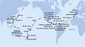 Itálie, Francie, Španělsko, Portugalsko, Barbados, Grenada, Curacao, Kolumbie, Kostarika, Panama, Guatemala, Mexiko, USA, Americká Samoa, Samoa, Fidži, Nový Zéland, Austrálie, Filipíny, Tchaj-wan, Japonsko z Janova na lodi MSC Magnifica