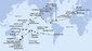Chile, Zámořské území Velké Británie, Francouzská Polynésie, Cookovy ostrovy, Nový Zéland, Austrálie, Nová Kaledonie, Vanuatu, Samoa, Americká Samoa, USA, Mexiko, Kostarika, Panama, Jamajka, Britské Panenské ostrovy, Svatý Martin, Španělsko, Itálie z Valparaisa na lodi MSC Magnifica