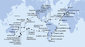 Francie, Španělsko, Velká Británie, Maroko, Kapverdy, Brazílie, Argentina, Zámořské území Velké Británie, Chile, Francouzská Polynésie, Cookovy ostrovy, Nový Zéland, Austrálie, Nová Kaledonie, Vanuatu, Samoa, Americká Samoa, USA, Mexiko, Kostarika, , Panama, Dominikánská republika, Britské Panenské ostrovy, Svatý Martin, Itálie z Marseille na lodi MSC Magnifica