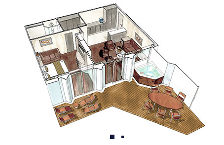 Pětilůžkové Apartmá Royal Suite (YC3), nákres - MSC Seashore