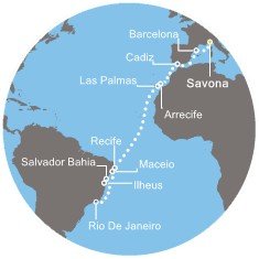 Itálie, Španělsko, Brazílie ze Savony na lodi Costa Favolosa