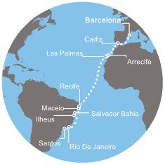 Španělsko, Brazílie z Barcelony na lodi Costa Favolosa