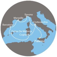 Itálie, Francie, Španělsko z Palerma na lodi Costa Diadema