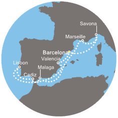Francie, Španělsko, Portugalsko, Itálie z Barcelony na lodi Costa Favolosa