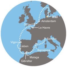 Německo, Nizozemsko, Velká Británie, Francie, Španělsko, Portugalsko, Itálie z Kielu na lodi Costa Pacifica