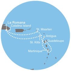 Martinik, Guadeloupe, Svatý Martin, Dominikánská republika, Svatý Kryštof a Nevis, Antigua a Barbuda z La Romany na lodi Costa Pacifica