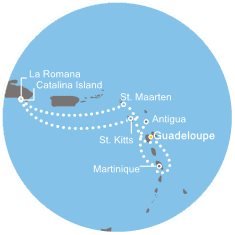 Martinik, Guadeloupe, Svatý Martin, Dominikánská republika, Svatý Kryštof a Nevis, Antigua a Barbuda z Pointe-à-Pitre, Guadeloupe na lodi Costa Pacifica