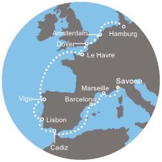 Itálie, Francie, Španělsko, Portugalsko, Velká Británie, Nizozemsko, Německo ze Savony na lodi Costa Pacifica