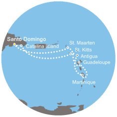 Francie, Nizozemsko, Dominikánská republika, Svatý Kryštof a Nevis, Antigua a Barbuda ze Santo Dominga na lodi Costa Pacifica