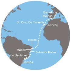 Brazílie, Španělsko ze Santosu na lodi Costa Favolosa