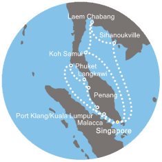 Singapur, Kambodža, Thajsko, Malajsie, na lodi Costa Fortuna