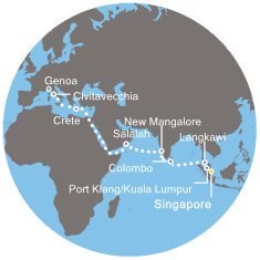 Singapur, Malajsie, Srí Lanka, Indie, Omán, Řecko, Itálie na lodi Costa Fortuna