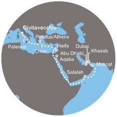 Itálie, Řecko, Izrael, Jordánsko, Omán, Spojené arabské emiráty z Civitavecchia na lodi Costa Diadema