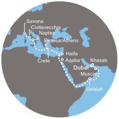 Spojené arabské emiráty, Omán, Jordánsko, Izrael, Řecko, Itálie z Dubaje na lodi Costa Diadema