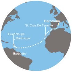 Španělsko, Barbados, Martinik, Guadeloupe z Barcelony na lodi Costa Favolosa