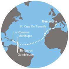 Španělsko, Barbados, Martinik, Guadeloupe, Dominikánská republika z Barcelony na lodi Costa Favolosa