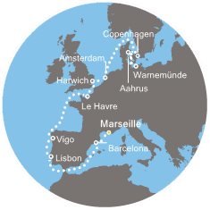 Francie, Španělsko, Portugalsko, Velká Británie, Nizozemsko, Dánsko, Německo z Marseille na lodi Costa Favolosa